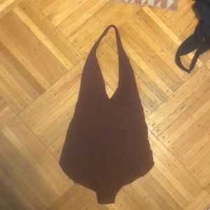 Maroon open back bodysuit